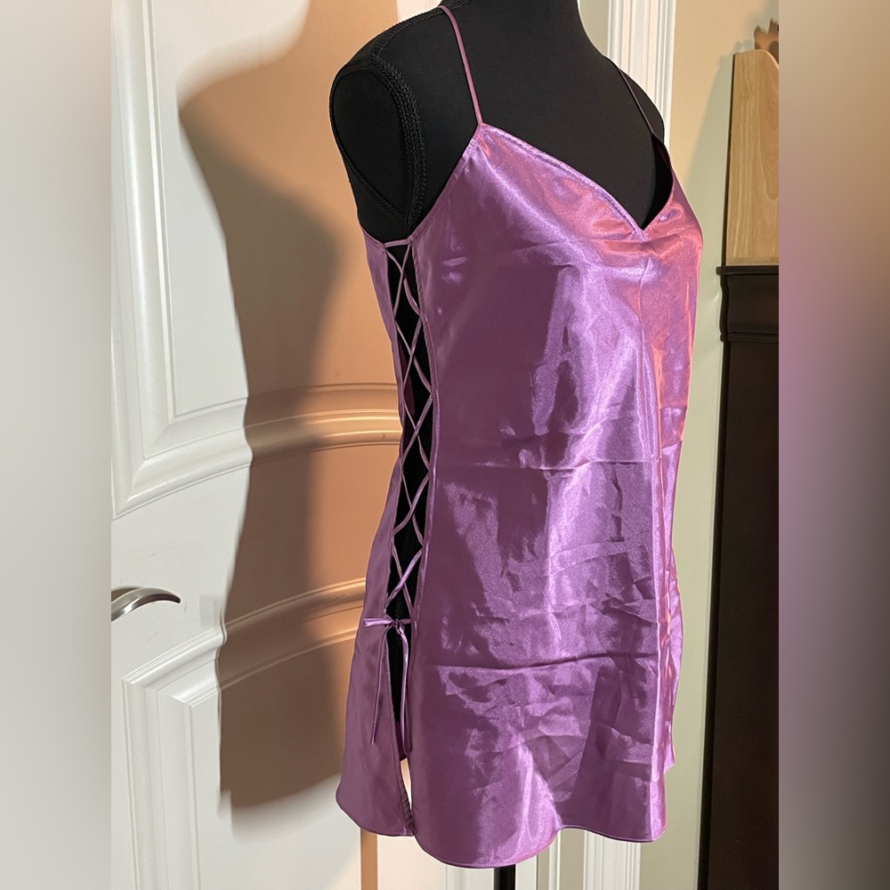 La SENZA Purple Satin Slip Dress with Side Lace-Up